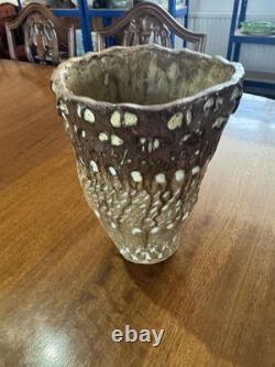 Hand Made Textured Glass Vase by Viv Robertson Out of Gweall Teag Cornwall 24cm