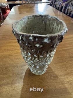 Hand Made Textured Glass Vase by Viv Robertson Out of Gweall Teag Cornwall 24cm