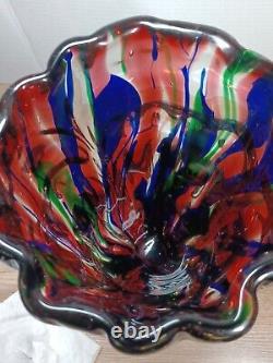 Hand blown Fantasy Melting drizzle Glass Murano Style Vase multicolor 13 13lbs