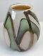 Hand Blown Art Glass Vase Cream / Green/ Brown Modern Design With Pontil