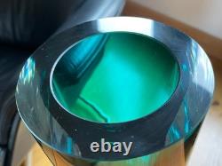 Handblown Handcrafted Cased Art Glass Vase Heavy++ Turquoise Teal 35cm 14 tall