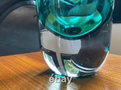Handblown Handcrafted Cased Art Glass Vase Heavy++ Turquoise Teal 35cm 14 tall