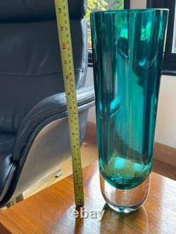 Handblown Handcrafted Cased Art Glass Vase Heavy++ Turquoise Teal 35cm 14 tall