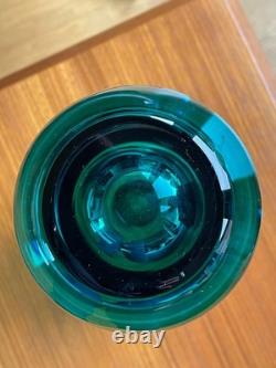 Handblown Handcrafted Cased Art Glass Vase Heavy++ Turquoise Teal 35cm 14 tall