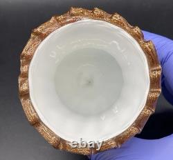 Handblown Milk & Gold Art Glass Stretch Vase Aventurine Rigaree. Murano Italy