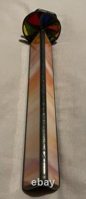 Handmade Stained Glass Kaleidoscope Orange Art Glass Double Wheel Vintage Style