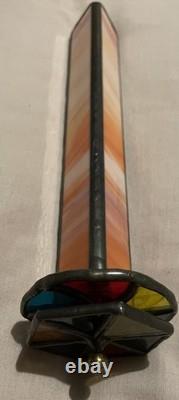 Handmade Stained Glass Kaleidoscope Orange Art Glass Double Wheel Vintage Style