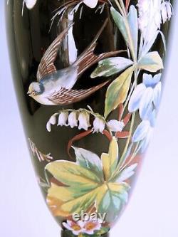 Harrach Black Glass Vase With Enamel Decor