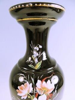 Harrach Black Glass Vase With Enamel Decor