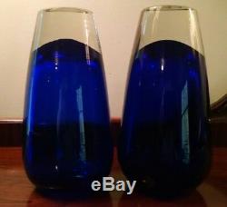 Heavy Cobalt Blue Glass Vases Pair of 2 Mid Century Modern Functional Art Forms