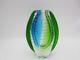 Heavy Oval Shaped Murano Sommerso Style Art Glass Vase Blues Greens & Bullicante