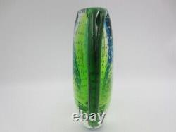 Heavy oval shaped Murano sommerso style art glass vase blues greens & Bullicante
