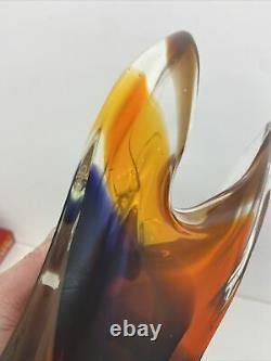 Hineri Iwatsu Kamei Japan Rainbow Art Glass Vase Home Decor B5