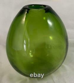 Holmegaard 1950s Signed Art Glass Majgrøn May Green Drop Vase MCM Danish