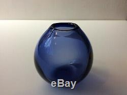 Holmegaard Per Lutken Sapphire Drop Vase MCM Glass 15469 Art Bulbous Vintage 50s