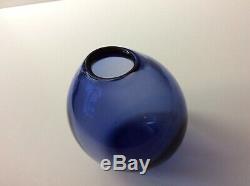 Holmegaard Per Lutken Sapphire Drop Vase MCM Glass 15469 Art Bulbous Vintage 50s