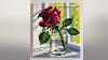 How To Paint Red Rose In Transparent Glass Vase Acrylic Painting