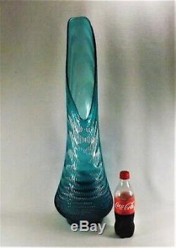 Huge 28 Swung Vase Mid Century L E Smith Aqua Blue Hobnail Art Glass VGC Giant