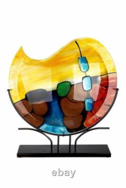 Huge 49cm Luxurious Striking Planets Art Glass Vase On Metal Stand