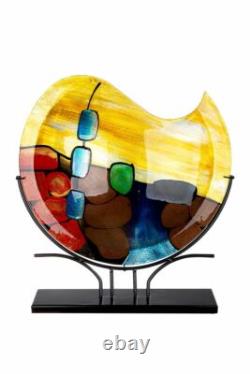 Huge 49cm Luxurious Striking Planets Art Glass Vase On Metal Stand
