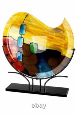 Huge 49cm Luxurious Striking Planets Art Glass Vase On Metal Stand