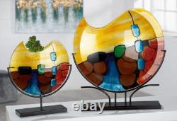 Huge 49cm Luxurious Striking Planets Art Glass Vase On Metal Stand
