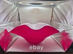 Huge 50cm Murano Cased Glass Centerpiece Bowl Pink White Signed 2.5kg Freeform