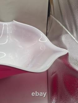 Huge 50cm Murano Cased Glass Centerpiece Bowl Pink White Signed 2.5kg Freeform