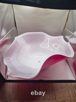 Huge 50cm Murano Cased Glass Centerpiece Bowl Pink White Signed 2.5kg Freeform