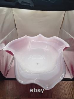 Huge 50cm Murano Cased Glass Centerpiece Bowl Pink White Signed 2.5kg Freeform