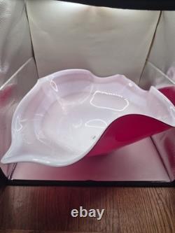 Huge 50cm Murano Cased Glass Centerpiece Bowl Pink White Signed 2.5kg Freeform