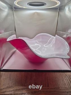 Huge 50cm Murano Cased Glass Centerpiece Bowl Pink White Signed 2.5kg Freeform