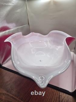 Huge 50cm Murano Cased Glass Centerpiece Bowl Pink White Signed 2.5kg Freeform