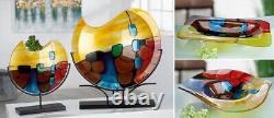 Huge 50cm Striking Abstract Planets Art Glass Freeform Footed Bowl