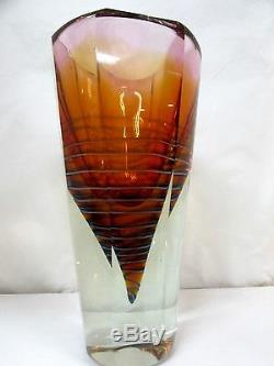 Huge Heavy Murano Studio Art Glass Vase Faceted Spiral Modernist Italian Artist
