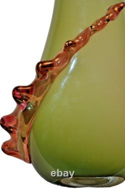 ION TAMAIAN Art Glass Hand Blown Green Vase Fused Glass Romania New