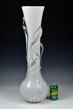 ION TAMAIAN Hand Blown Art Glass Vase White Fused Glass Romania