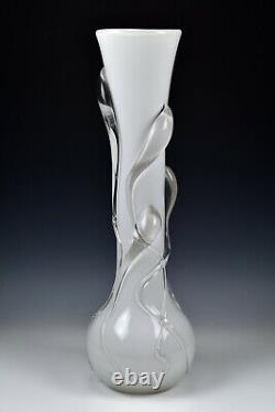 ION TAMAIAN Hand Blown Art Glass Vase White Fused Glass Romania