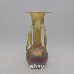 Igor Muller Studio Art Glass Handled Vase Speckled Iridescent Design