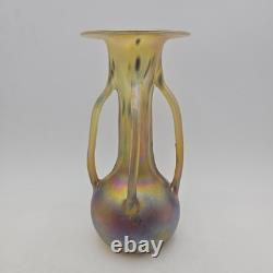 Igor Muller Studio Art Glass Handled Vase Speckled Iridescent Design