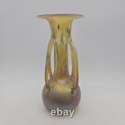 Igor Muller Studio Art Glass Handled Vase Speckled Iridescent Design