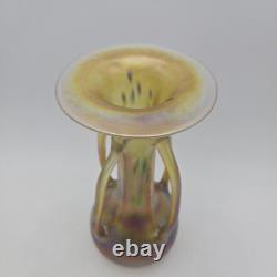 Igor Muller Studio Art Glass Handled Vase Speckled Iridescent Design