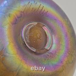Igor Muller Studio Art Glass Handled Vase Speckled Iridescent Design