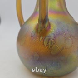 Igor Muller Studio Art Glass Handled Vase Speckled Iridescent Design