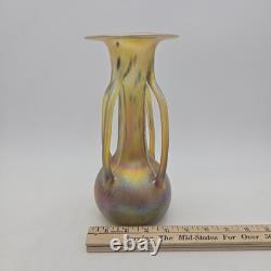 Igor Muller Studio Art Glass Handled Vase Speckled Iridescent Design