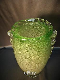 Important Rare Vintage Murano Bolicine Pulegoso Art Glass Green Vase Venini Era