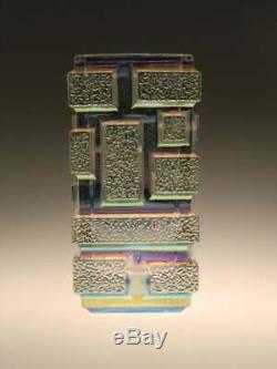 Iridescent Art Glass Vase Czech Bohemian Zejmon Tetris 1960s Vintage Retro Decor