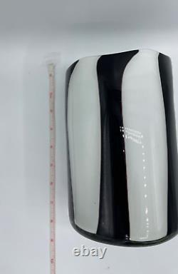 Italian Hand Blown Art Glass Vases, Black & White Vertical Stripes Post Modern