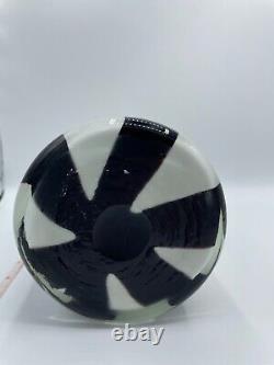 Italian Hand Blown Art Glass Vases, Black & White Vertical Stripes Post Modern