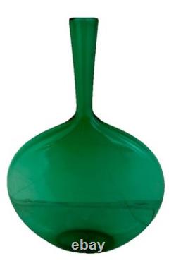 Joe Cariati Studio Hand Blown Flat Bottle Art Glass Vase Green 12 Height